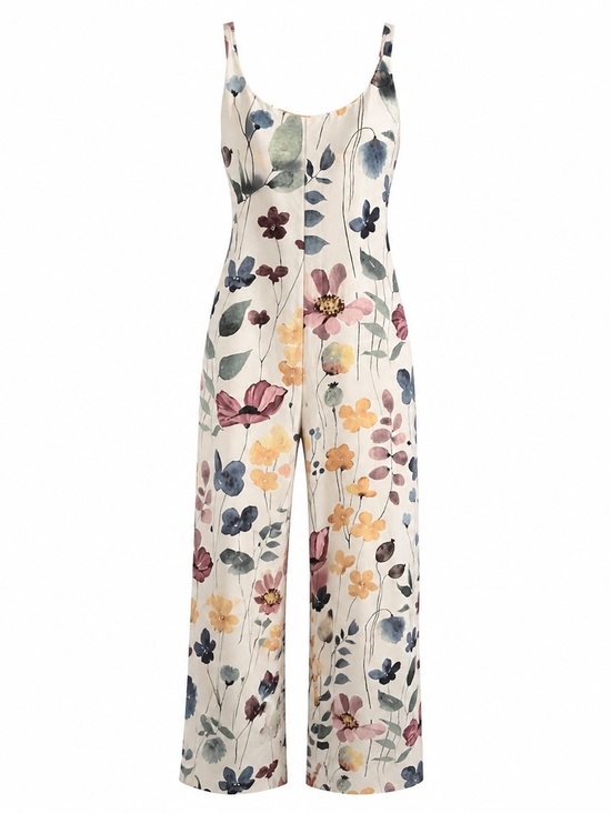 Emery Rose Pants - NWOT S EMERY ROSE Watercolor Floral Jumpsuit Wide Leg Spaghetti Strap Boho